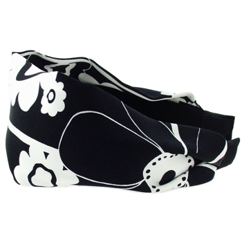 Head Dress - Silk Charmeuse Headband - Floral Print - Black/White (1)