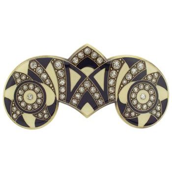 H-n-W- Enamel Large Arc Barrette (1) - Cream w/ Black