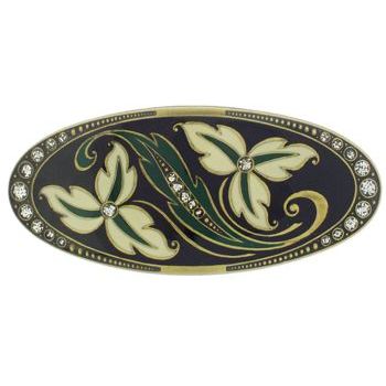 H-n-W- Enamel Oval Double Leaf Barrette (1) - Black