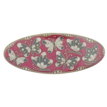 H-n-W- Enamel Large Oval Butterfly Barrette (1) - Burgundy