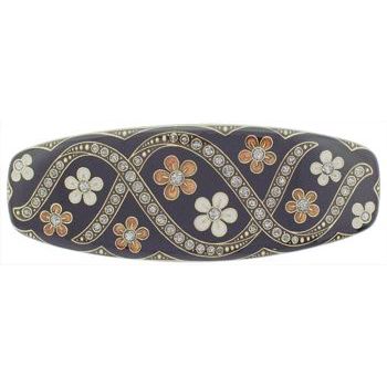 H-n-W- Enamel Flower Barrette - Black /w Amber & Ivory (1)
