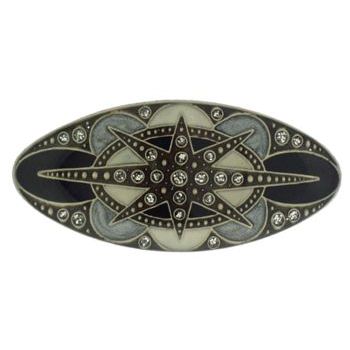 H-n-W- Enamel Short Oval Barrette (1) - Starburst - Black