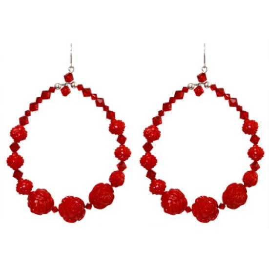 Tarina Tarantino - Iconic Collection - Swarovski Crystal and Carved Rose Hoop Earrings - Choke Cherry