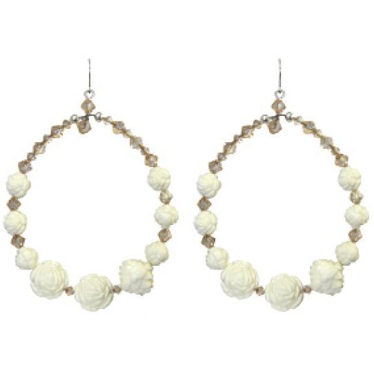 Tarina Tarantino - Iconic Collection - Swarovski Crystal and Carved Rose Hoop Earrings - Ivorette