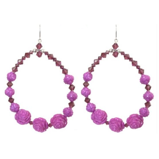 Tarina Tarantino - Iconic Collection - Swarovski Crystal and Carved Rose Hoop Earrings - Violet Storm