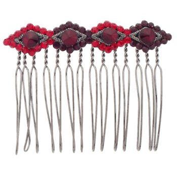 Karen Marie - Diamond Cut Wire Tooth Crystal Comb - Red (1)