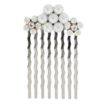 Karen Marie - Bridal Collection - Comb - Pearl Center Flower w/Crystals