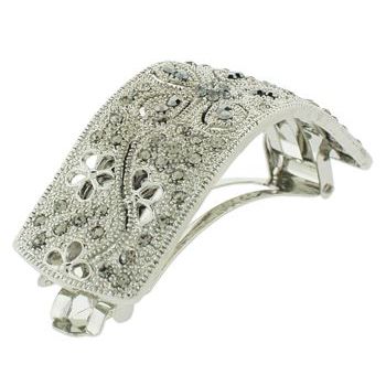 Karen Marie - Light Silver Metal - Curved Pony Vintage Inspired Barrette - Smoke (1)