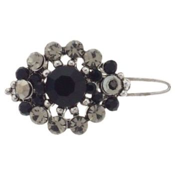 Karen Marie - Small Oval Crystal Barrette - Black (1)
