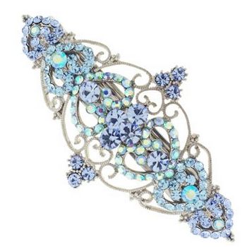 Karen Marie - Crystal Filigree Heart Barrette - Blue (1)