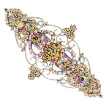 Karen Marie - Crystal Filigree Heart Barrette - Gold (1)