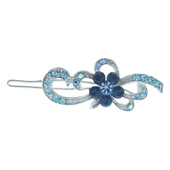 Karen Marie - Crystal Flower & Ribbon Inspired Barrette - Blue (1)