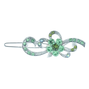 Karen Marie - Crystal Flower & Ribbon Inspired Barrette - Peridot (1)