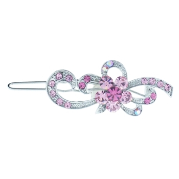 Karen Marie - Crystal Flower & Ribbon Inspired Barrette - Pink (1)