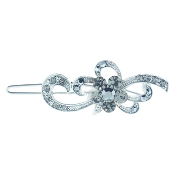 Karen Marie - Crystal Flower & Ribbon Inspired Barrette - Smoke (1)