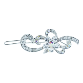 Karen Marie - Crystal Flower & Ribbon Inspired Barrette - White (1)