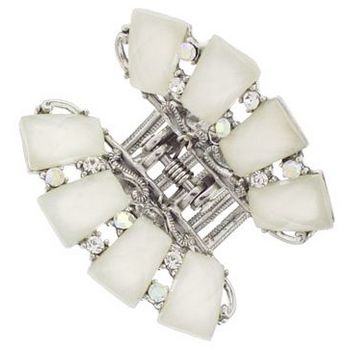 Karen Marie - Large Moonstone Fan Claw Clip - White