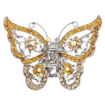 Karen Marie - Four Crystal Flower Butterfly Jaw Clip - Gold