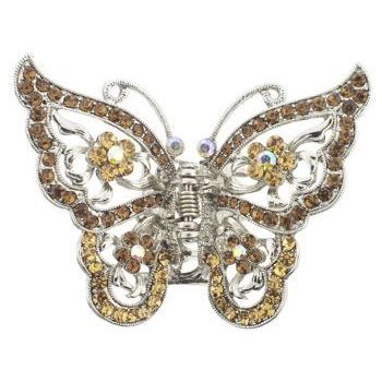 Karen Marie - Four Crystal Flower Butterfly Jaw Clip - Topaz