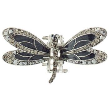 Karen Marie - Enamel & Crystal Encrusted Dragonfly Jaw - Smoke (1)