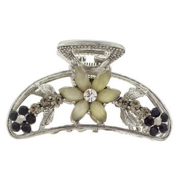 Karen Marie - Etched Glass & Crystal Flower Jaw - Black (1)