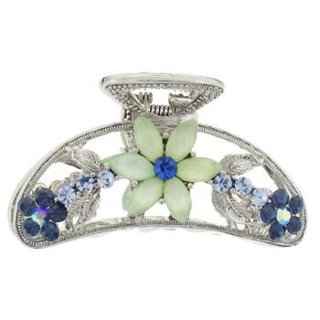 Karen Marie - Etched Glass & Crystal Flower Jaw - Blue (1)