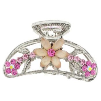 Karen Marie - Etched Glass & Crystal Flower Jaw - Rose (1)