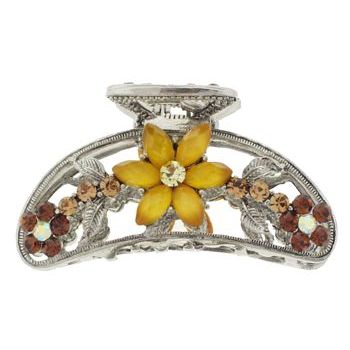 Karen Marie - Etched Glass & Crystal Flower Jaw - Amber (1)