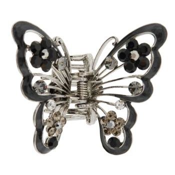 Karen Marie - Enamel & Crystal Flower Butterfly Claw - Jet (1)