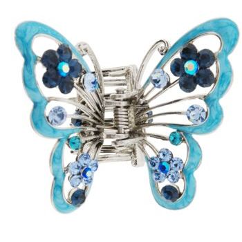 Karen Marie - Enamel & Crystal Flower Butterfly Claw - Blue (1)