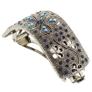 Karen Marie - Curved Pony Vintage Inspired Barrette - Aqua & Sapphire Blue (1)