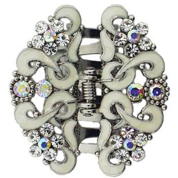 Karen Marie - Large Filigree Enamel & Crystal Claw - White (1)