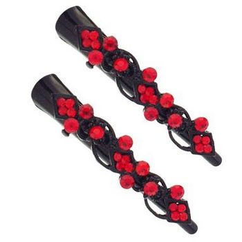 Karen Marie - Mini Crystal Art Deco Condor Clip - Ruby/Black (set of 2)