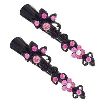 Karen Marie - Mini Crystal Ivy Condor Clip - Pink/Black (set of 2)