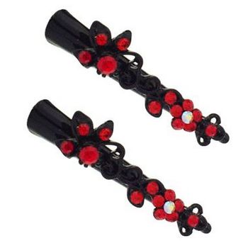 Karen Marie - Mini Crystal Ivy Condor Clip - Ruby/Black (set of 2)