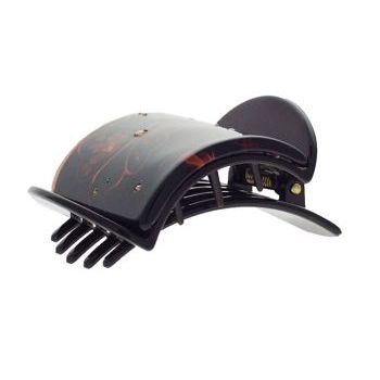 Karen Marie - Small Oriental Flat Claw - Double Inlay Flowers - Tort (1)