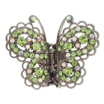 Karen Marie - Frilly Lace Crystal Butterfly Claw - Peridot & White Ab (1)