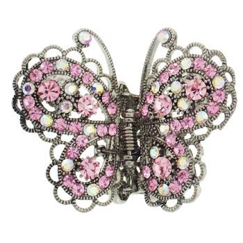 Karen Marie - Frilly Lace Crystal Butterfly Claw - Rose & White Ab (1)