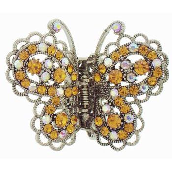 Karen Marie - Frilly Lace Crystal Butterfly Claw - Golden Topaz & White Ab (1)