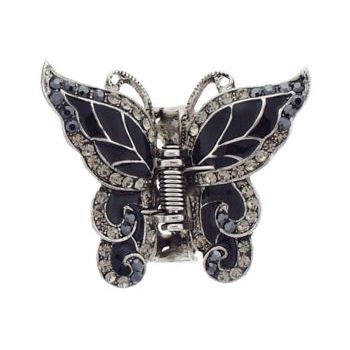 Karen Marie - Small Enamel & Crystal Butterfly Claw - Jet (1)