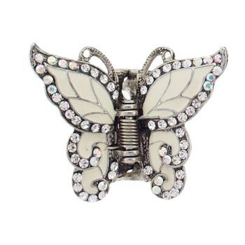 Karen Marie - Small Enamel & Crystal Butterfly Claw - Ivory (1)