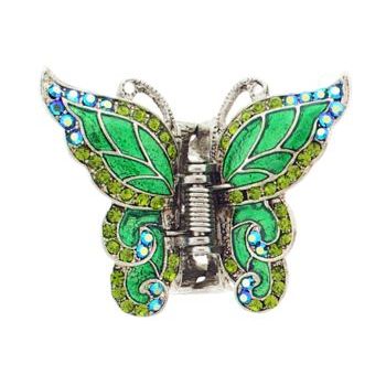 Karen Marie - Small Enamel & Crystal Butterfly Claw - Emerald (1)