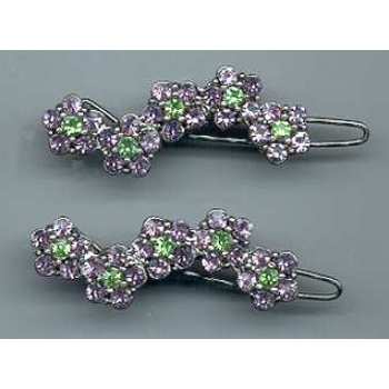 Rhinestone Jeweled Flower Hair Barrette - Purple