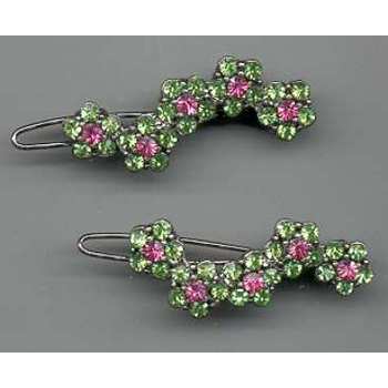 Rhinestone Jeweled Flower Hair Barrette - Green