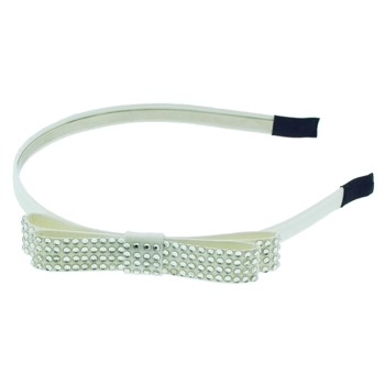 Juko - Crystal Encrusted Double Bow Faux Leather Headband - White (1)