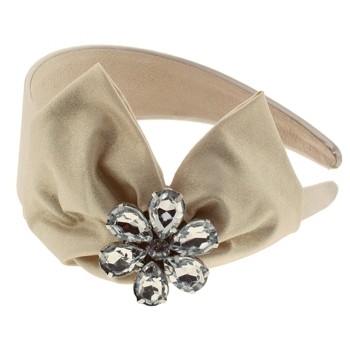 Juko - Metallic Bow w/Crystal Flower Brooch Headband - Gold (1)