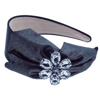 Juko - Metallic Bow w/Crystal Flower Brooch Headband - Black (1)