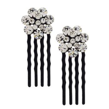 Karina - Crystal Flower Mini Combs - Black (2)