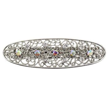 Karina - Oval Metal Scroll Barrette - Silver (1)