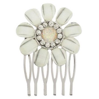 Karina - Snow Flower Rhinestone Comb - White (1)